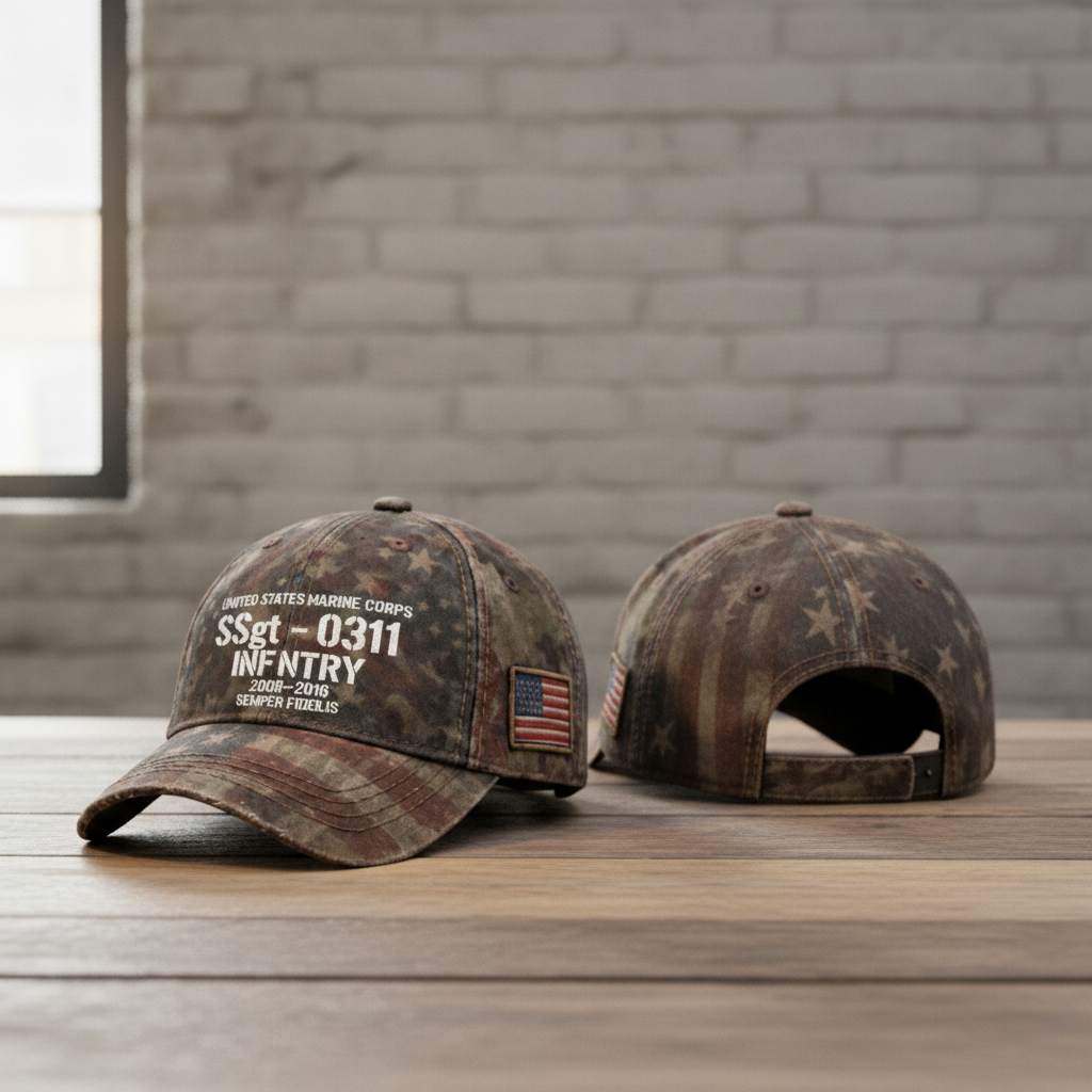 Proud Marine Veteran Personalized Hat - Custom Rank & Infantry Badge