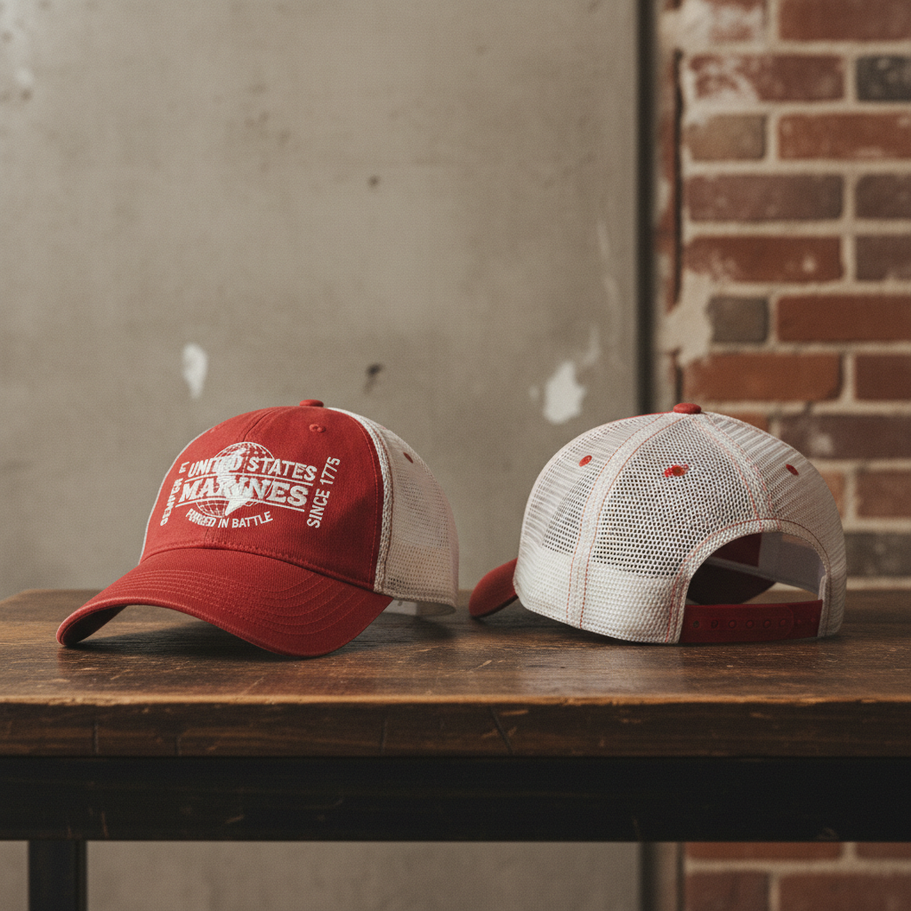 Custom US Marine Corps Trucker Hat - Personalized USMC Semper Fi Mesh Cap