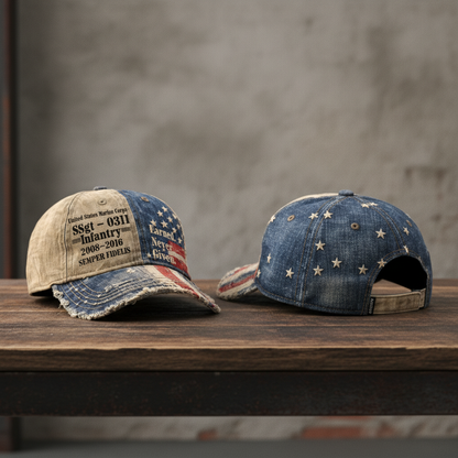 Custom USMC Veteran Distressed Hat - Earned Never Given Edition