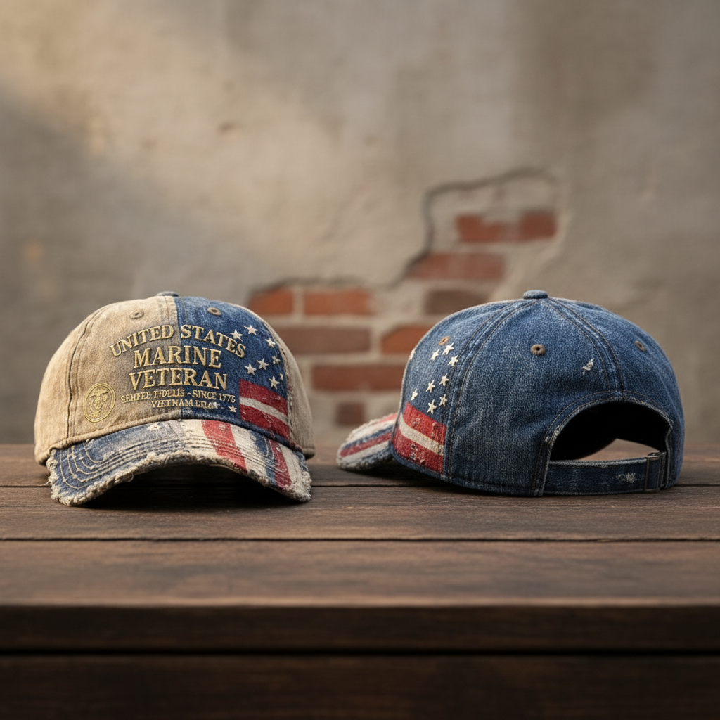 Custom Name US Marine Veteran Distressed Cap