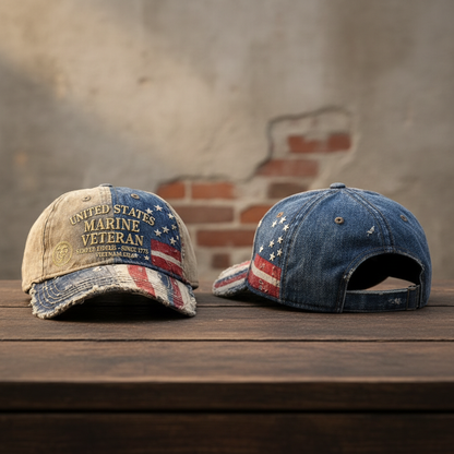 Custom Name US Marine Veteran Distressed Cap