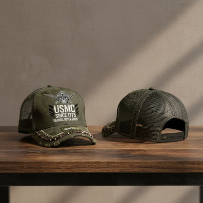 USMC Custom Marine Corps Veteran Hat - Olive Drab Distressed